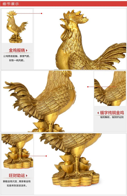 25CM LARGE # Good luck Talisman # office home shop Money Drawing Lucky Protection Cock rooster Brass statue