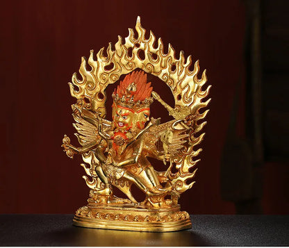 25CM large -GOOD--home family efficacious Protection Buddhist Buddhism Puba Jingang Yamantaka Gold-plated brass Buddha statue