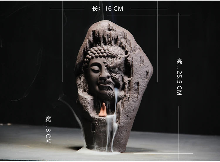 25CM large Southeast Asia Buddhism Good and evil ART HOME bless family Safe CHAN DAO Ceramic Buddha Ornament censer statue
