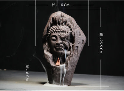 25CM large Southeast Asia Buddhism Good and evil ART HOME bless family Safe CHAN DAO Ceramic Buddha Ornament censer statue