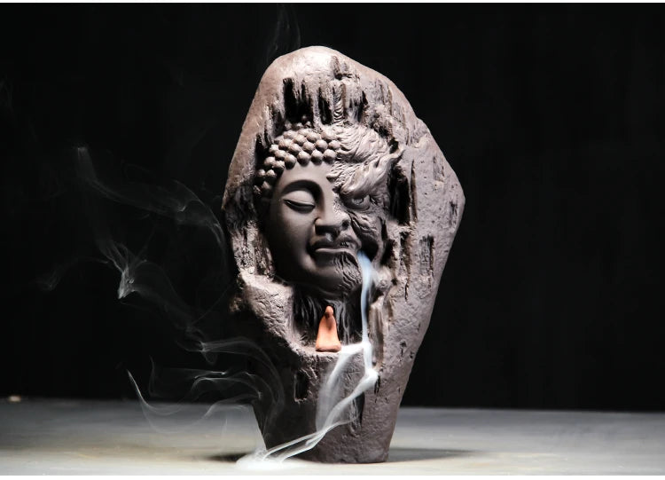 25CM large Southeast Asia Buddhism Good and evil ART HOME bless family Safe CHAN DAO Ceramic Buddha Ornament censer statue