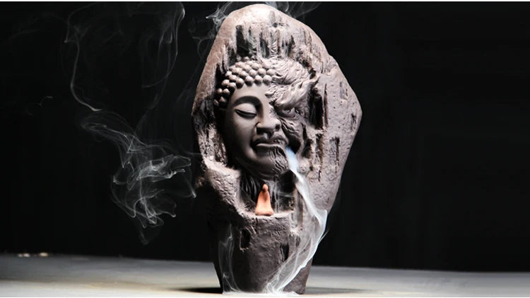 25CM large Southeast Asia Buddhism Good and evil ART HOME bless family Safe CHAN DAO Ceramic Buddha Ornament censer statue