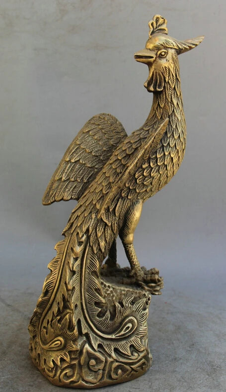 25CM10" Brass animal fung-hwang Feng Huang Bird sculpture Statue