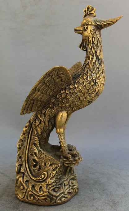 25CM10" Brass animal fung-hwang Feng Huang Bird sculpture Statue