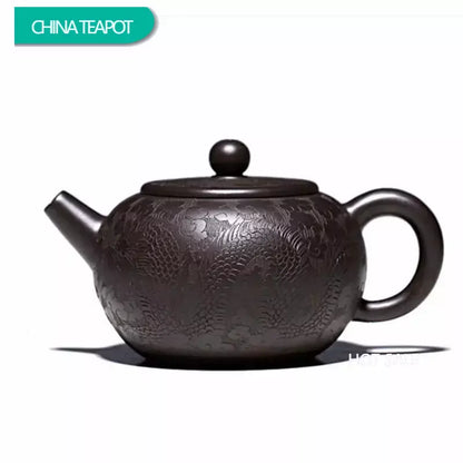 280ml Chinese Yixing High-end Purple Clay Teapots Handmade Dragon Pattern Tea Pot Raw Ore Black Mud Beauty Kettle Zisha Tea Set