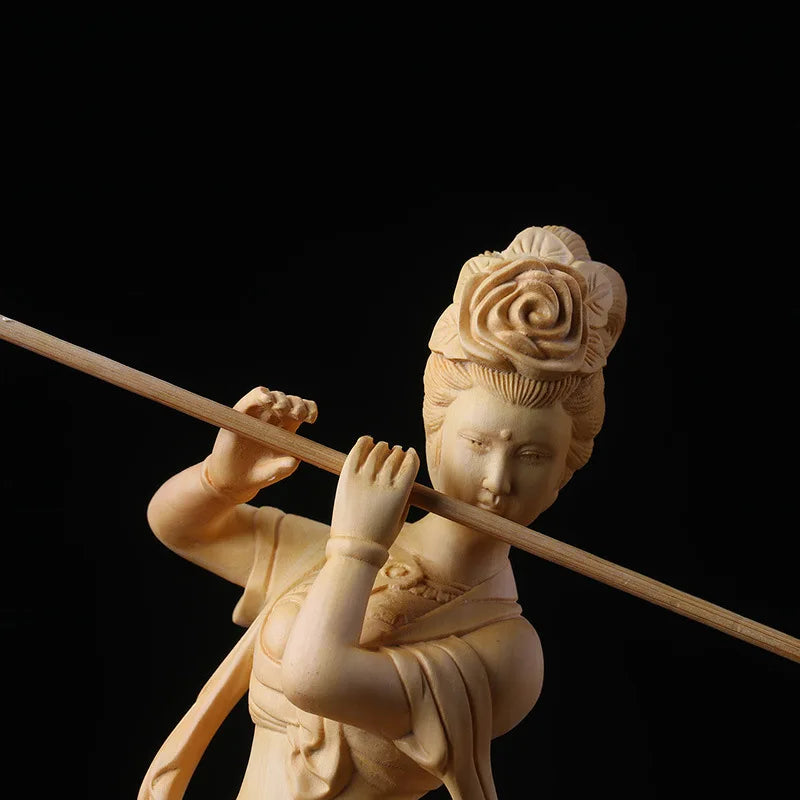 25cm Dunhuang Beauty Sculpture Figure Statue Solid Wood Art Carving Chinese Fairy Luxury Home Living Room Office Decorations