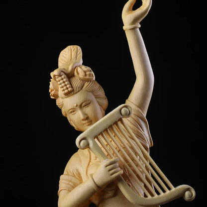 25cm Dunhuang Beauty Sculpture Figure Statue Solid Wood Art Carving Chinese Fairy Luxury Home Living Room Office Decorations