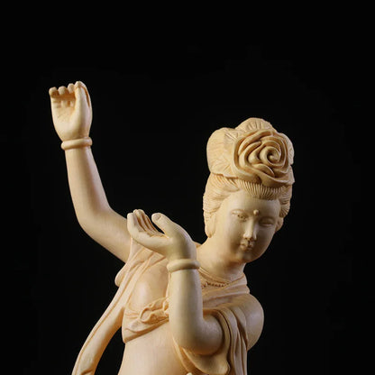 25cm Dunhuang Beauty Sculpture Figure Statue Solid Wood Art Carving Chinese Fairy Luxury Home Living Room Office Decorations