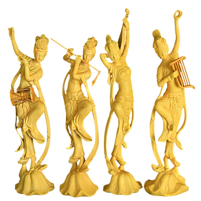 25cm Dunhuang Flying  Four Beauty Chinese Style Home Decoration Classical Four Beauties Wood Statue Home Decoration