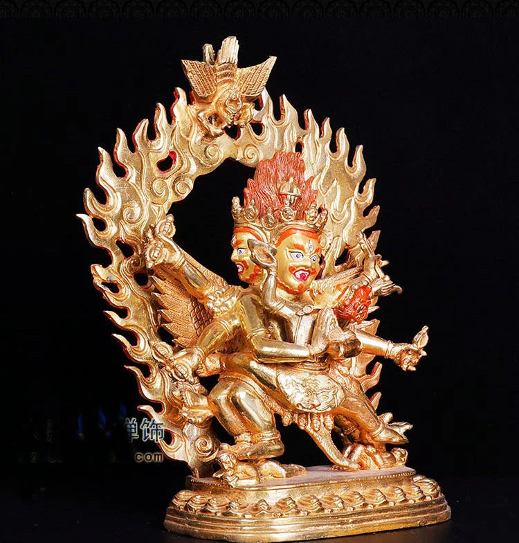 25cm TALL## bless Safety Health Talisman #efficacious Protection Nepal Gold-plated Pourbaix wwarrior attendant Buddha statue