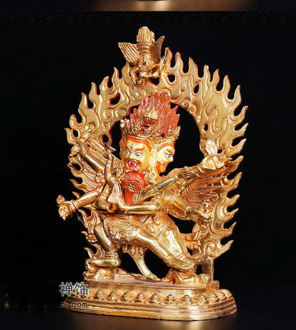 25cm TALL## bless Safety Health Talisman #efficacious Protection Nepal Gold-plated Pourbaix wwarrior attendant Buddha statue