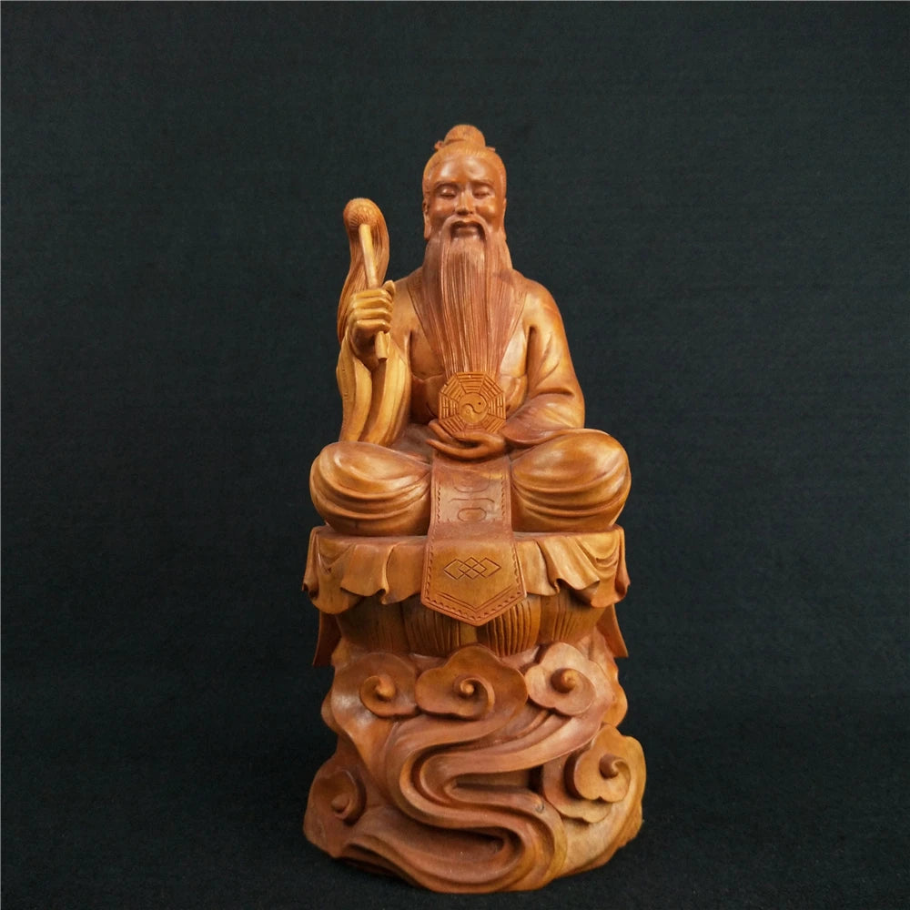25cm Wood Carving Taoism Figure Lao Zi Office Supplies Home Decoration Feng Shui Desk Ornaments