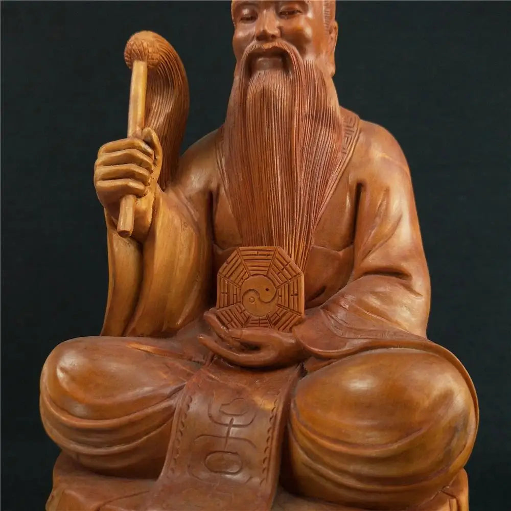 25cm Wood Carving Taoism Figure Lao Zi Office Supplies Home Decoration Feng Shui Desk Ornaments