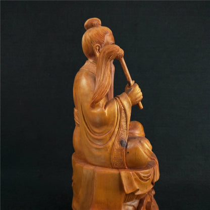 25cm Wood Carving Taoism Figure Lao Zi Office Supplies Home Decoration Feng Shui Desk Ornaments
