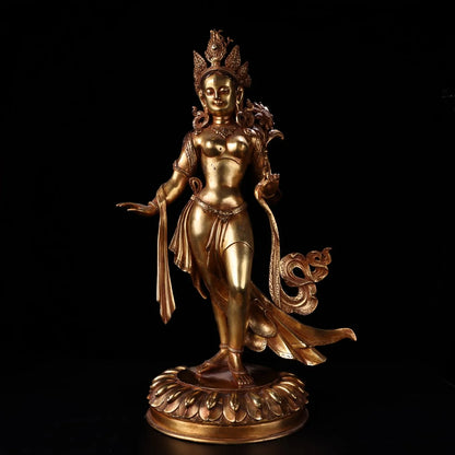 26"Tibetan Temple Collection Old Purple Bronze Cinnabar Gilded White Tara Station Buddha Lotus Terrace Worship Hall Town house