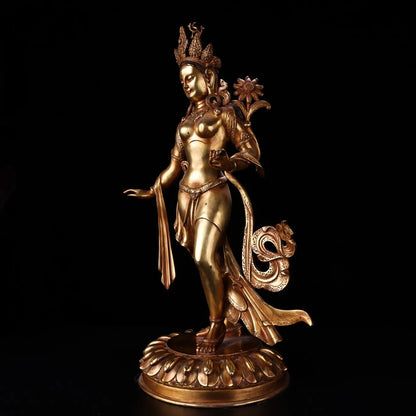 26"Tibetan Temple Collection Old Purple Bronze Cinnabar Gilded White Tara Station Buddha Lotus Terrace Worship Hall Town house