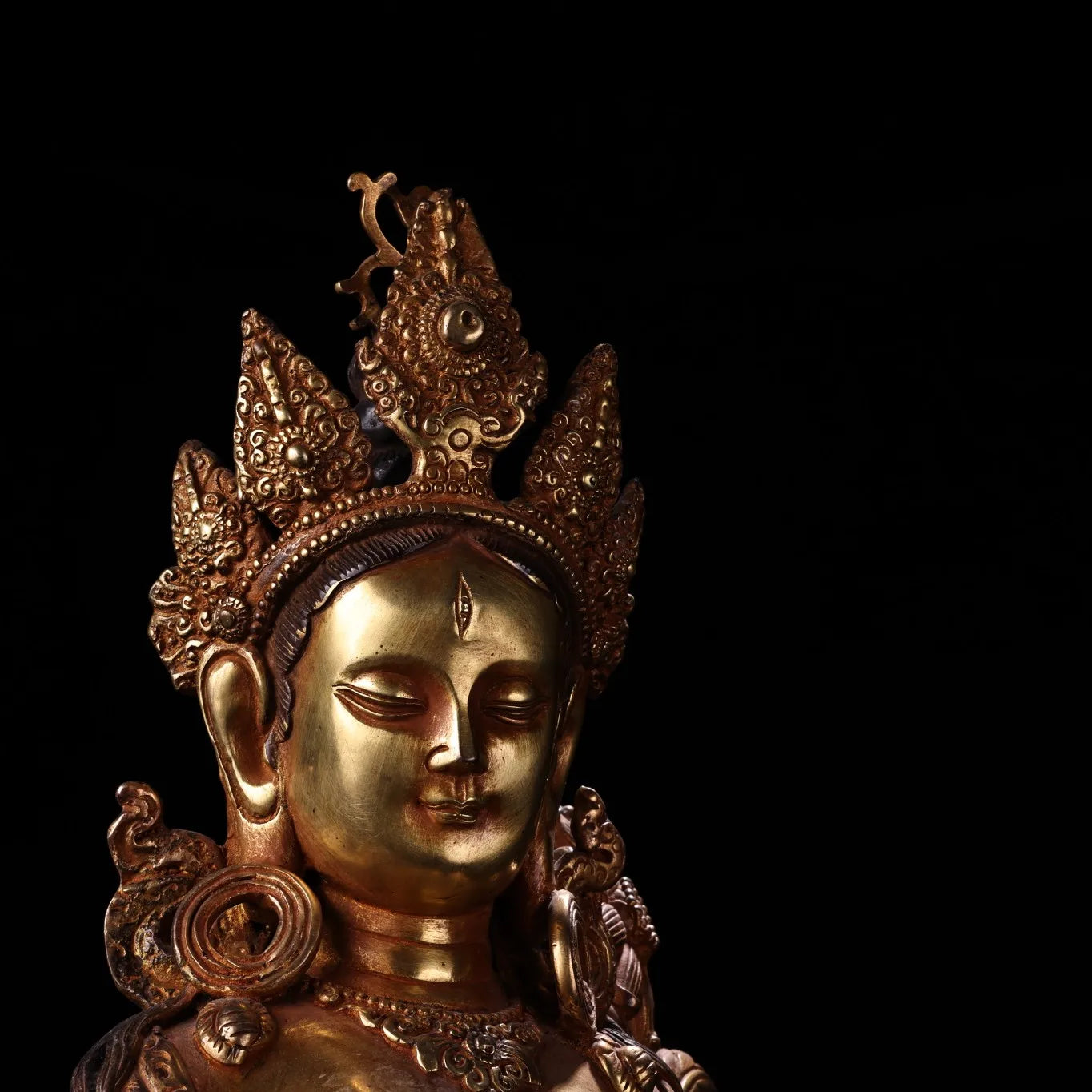 26"Tibetan Temple Collection Old Purple Bronze Cinnabar Gilded White Tara Station Buddha Lotus Terrace Worship Hall Town house