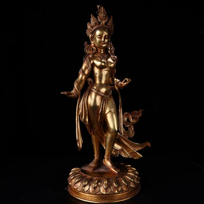 26"Tibetan Temple Collection Old Purple Bronze Cinnabar Gilded White Tara Station Buddha Lotus Terrace Worship Hall Town house