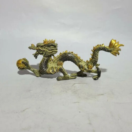 26 cm Chinese Brass animal Dragon Statue Bronze Dragon Statue sculpture