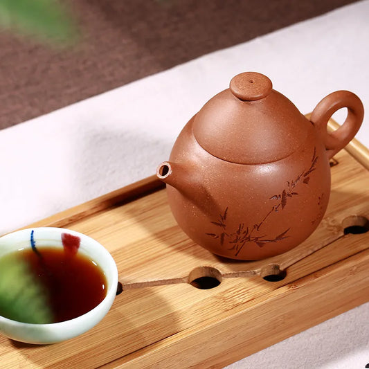 260CC Yixing Authentic Handmade Teapot Black Tea Dahongpao Teaware Dragon Egg Tea Pot Lettering Literati Hand-painted