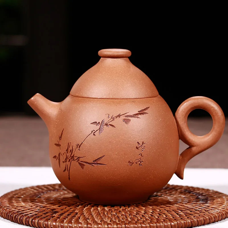 260CC Yixing Authentic Handmade Teapot Black Tea Dahongpao Teaware Dragon Egg Tea Pot Lettering Literati Hand-painted