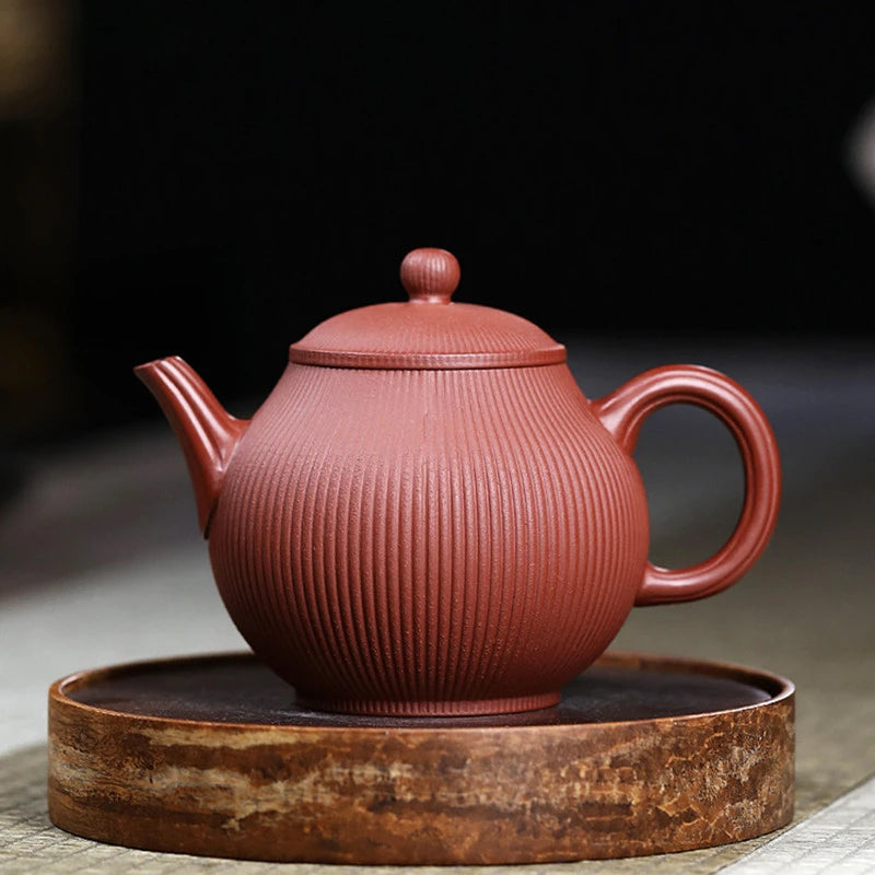 260ML Authentic Dahongpao Stripe Filter Kettle Yixing Purple Clay Teapot Handmade Beauty Tea Pot Customized Zisha Tea Set