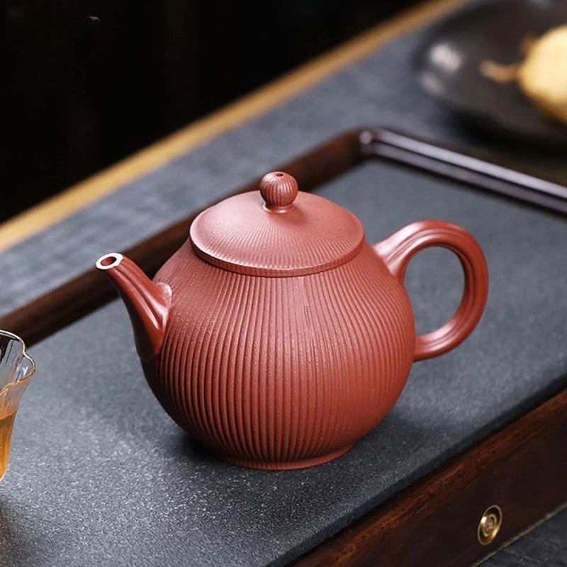 260ML Authentic Dahongpao Stripe Filter Kettle Yixing Purple Clay Teapot Handmade Beauty Tea Pot Customized Zisha Tea Set