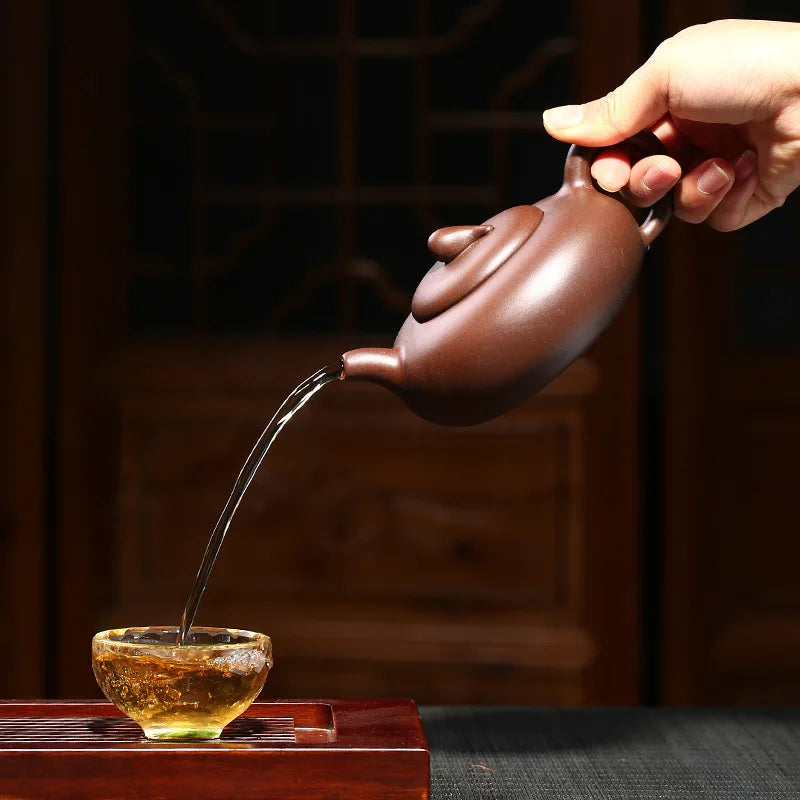 260ML Mechanical Production Clay Teapot Oblate Yixing Tea Pot Puli Teaware Oolong Tea Set Traditional Chinese Filter Kettle