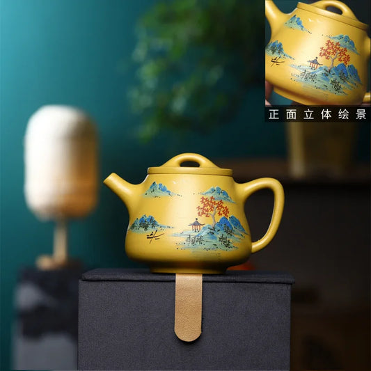 260cc Yixing Pure Handmade Purple Sand Pot High Stone Scoop Purple Sand Pot Golden Section Mud Purple Sand Teapot Tea Set
