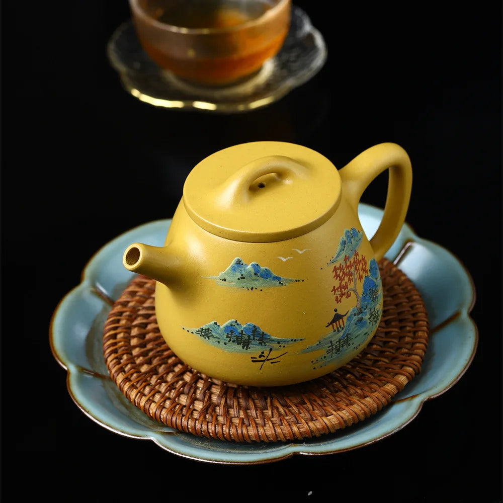 260cc Yixing Pure Handmade Purple Sand Pot High Stone Scoop Purple Sand Pot Golden Section Mud Purple Sand Teapot Tea Set
