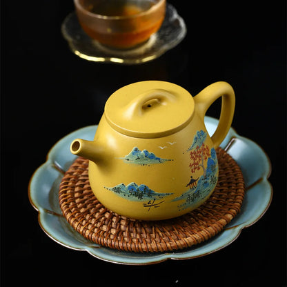 260cc Yixing Pure Handmade Purple Sand Pot High Stone Scoop Purple Sand Pot Golden Section Mud Purple Sand Teapot Tea Set
