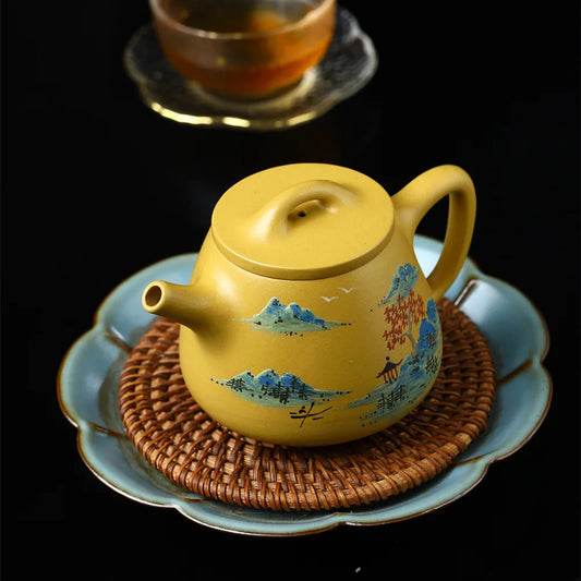 260cc Yixing Pure Handmade Purple Sand Pot High Stone Scoop Purple Sand Pot Golden Section Mud Purple Sand Teapot Tea Set