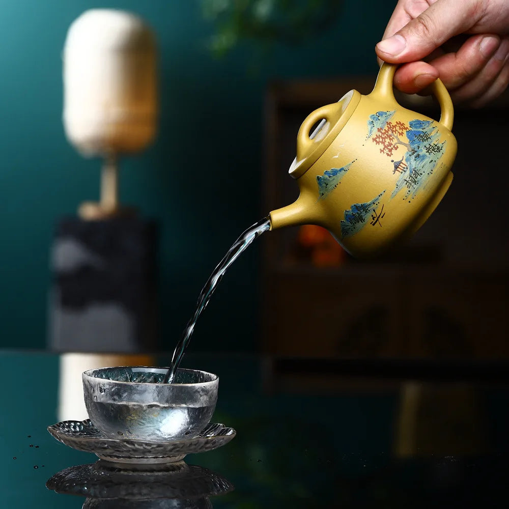 260cc Yixing Pure Handmade Purple Sand Pot High Stone Scoop Purple Sand Pot Golden Section Mud Purple Sand Teapot Tea Set