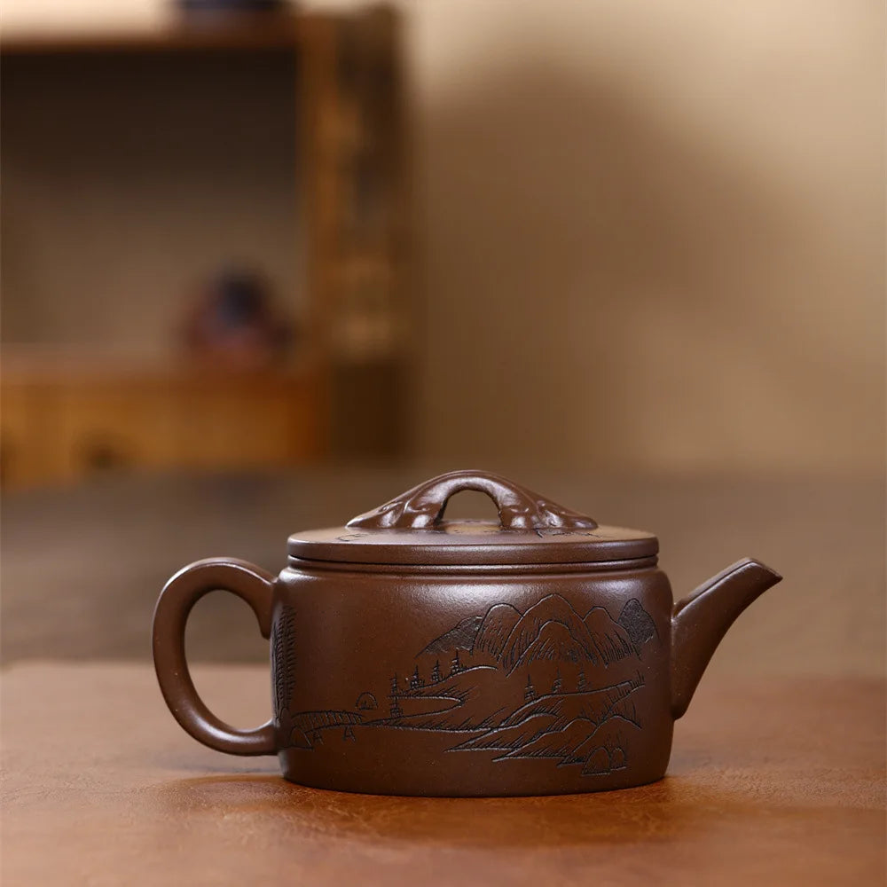 260cc Yixing Purple Clay Stone Scoop Teapot Master Handmade Kettle Customized Tea Infuser Chinese Zisha Tea Set