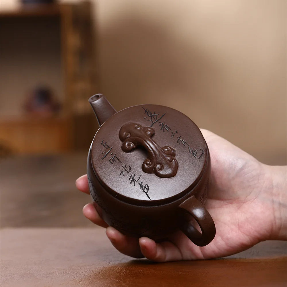 260cc Yixing Purple Clay Stone Scoop Teapot Master Handmade Kettle Customized Tea Infuser Chinese Zisha Tea Set