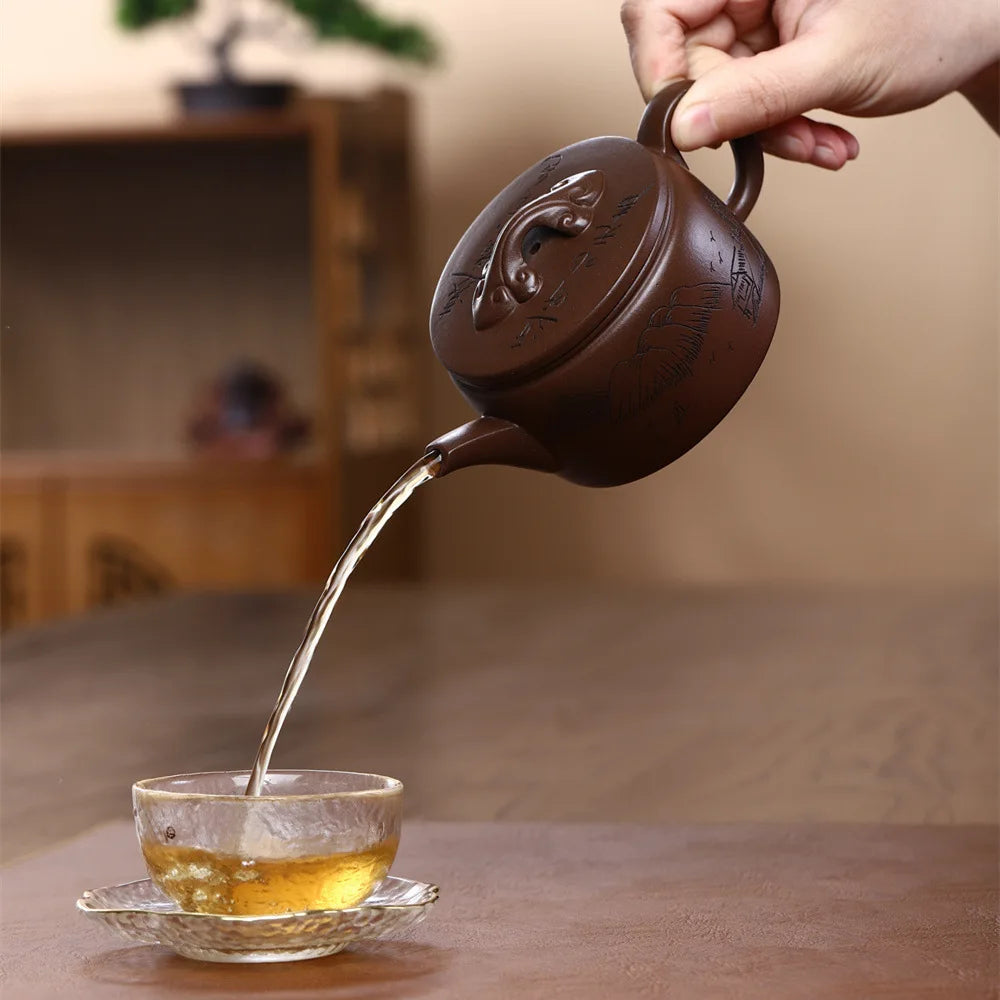 260cc Yixing Purple Clay Stone Scoop Teapot Master Handmade Kettle Customized Tea Infuser Chinese Zisha Tea Set