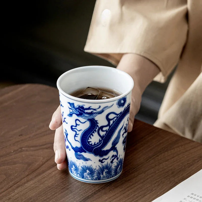 260ml Chinese Retro Style Blue and white dragon and phoenix pattern Ceramic Teacup Porcelain Coffee cup Ceramic cups