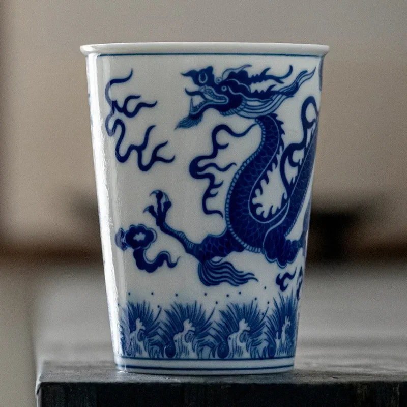 260ml Chinese Retro Style Blue and white dragon and phoenix pattern Ceramic Teacup Porcelain Coffee cup Ceramic cups