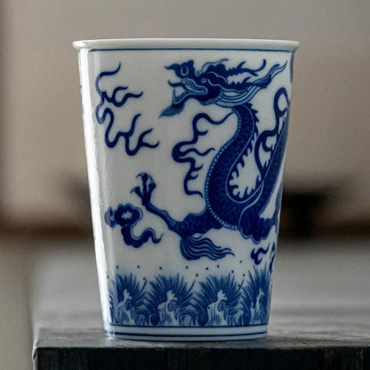 260ml Chinese Retro Style Blue and white dragon and phoenix pattern Ceramic Teacup Porcelain Coffee cup Ceramic cups