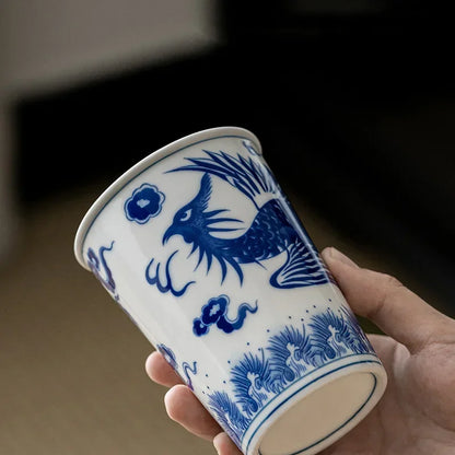 260ml Chinese Retro Style Blue and white dragon and phoenix pattern Ceramic Teacup Porcelain Coffee cup Ceramic cups