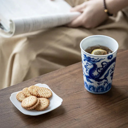 260ml Chinese Retro Style Blue and white dragon and phoenix pattern Ceramic Teacup Porcelain Coffee cup Ceramic cups