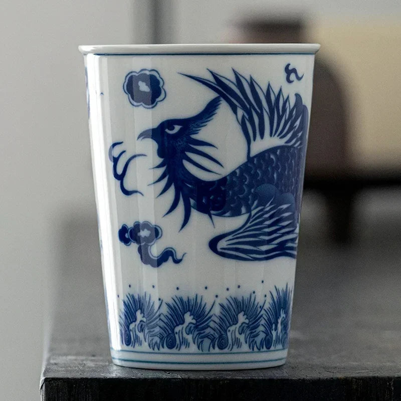 260ml Chinese Retro Style Blue and white dragon and phoenix pattern Ceramic Teacup Porcelain Coffee cup Ceramic cups