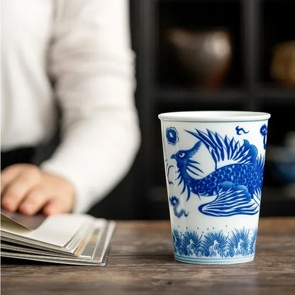 260ml Chinese Retro Style Blue and white dragon and phoenix pattern Ceramic Teacup Porcelain Coffee cup Ceramic cups