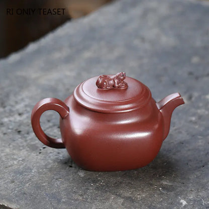 260ml Chinese Yixing High-end Purple Clay Teapots Famous Handmade Square Shape Dragon Pattern Tea Pot Kettle Zisha Tea Set