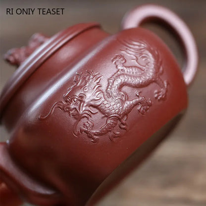 260ml Chinese Yixing High-end Purple Clay Teapots Famous Handmade Square Shape Dragon Pattern Tea Pot Kettle Zisha Tea Set