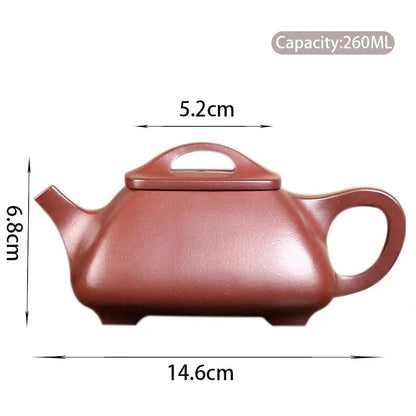 260ml Chinese Yixing High-end Purple Clay Teapots Handmade Square Stone Scoop Tea Pot Raw Ore Purple Mud Kettle Zisha Tea Set