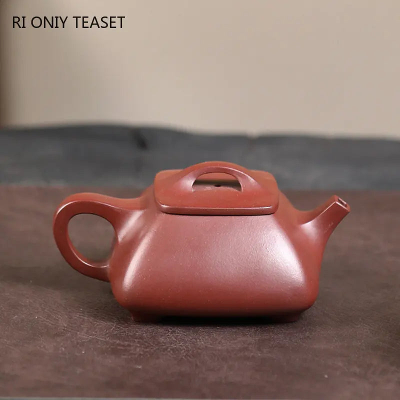 260ml Chinese Yixing High-end Purple Clay Teapots Handmade Square Stone Scoop Tea Pot Raw Ore Purple Mud Kettle Zisha Tea Set