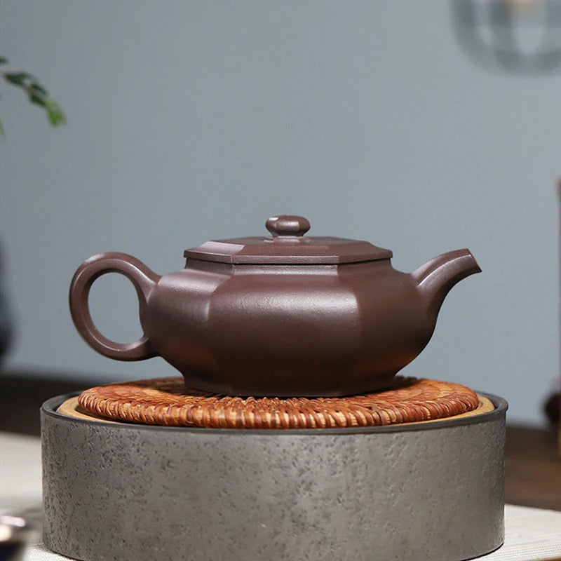 260ml Chinese Yixing Purple Clay Teapot Famous Handmade Hexagonal Shape Tea Pot Raw Ore Purple Mud Kettle High-end Zisha Tea Set