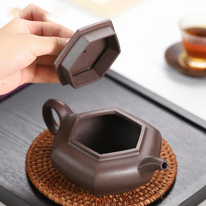 260ml Chinese Yixing Purple Clay Teapot Famous Handmade Hexagonal Shape Tea Pot Raw Ore Purple Mud Kettle High-end Zisha Tea Set