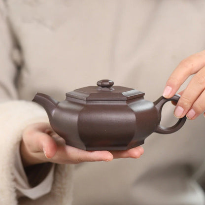 260ml Chinese Yixing Purple Clay Teapot Famous Handmade Hexagonal Shape Tea Pot Raw Ore Purple Mud Kettle High-end Zisha Tea Set